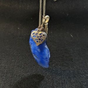 Long necklace with charms and blue Beach Glass